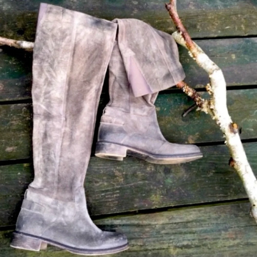 ANTHROPOLOGIE Boots BOUTIQUE 9 NICHOLA Tall Gray Brown Suede Leather Sizes 8